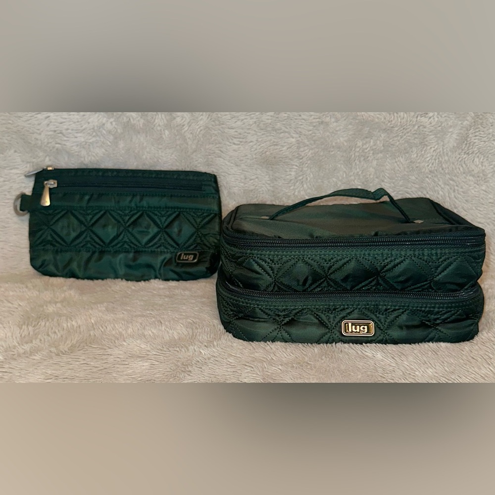 Lug Rare NWOT Emerald Green Stowaway with clear zip pouches & cosmetic zip pouch